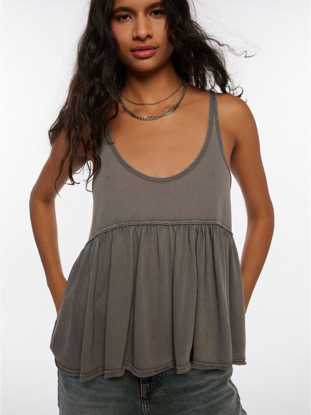 NWT Urban Outfitters BDG Colby Babydoll Tunic Tank Top Grey